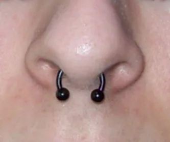 Horseshoe jewellery through the nasal septum — reference photo